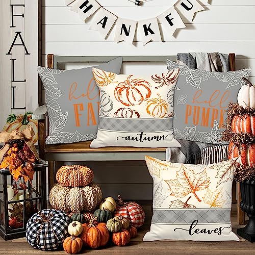 Ywlake Set of 4 Hello Pumpkin Fall Pillow Covers 16x16