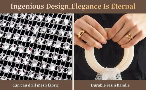 URTERYSER Stylish Resin Handle Wine Pouch Mesh And Embedded Rhinestones Bottle Holder Versatile Insulation Cup Bag For Daily Use Elegant Marble Handle Bag (White)