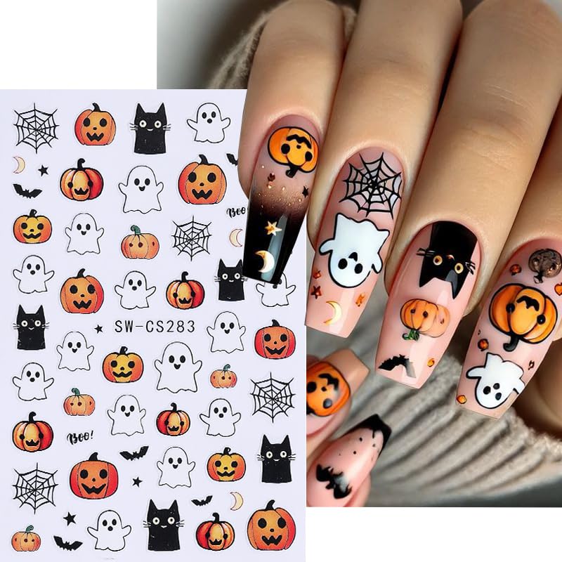 ONPRESS 10 Sheets Halloween Nail Stickers 3D Self-Adhesive Decals
