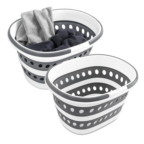 2 Packs Collapsible Laundry Baskets with Handles 7.4 Gallon Heavy Duty Laundry Basket Rectangle Pop Up Silicone Laundry Bucket Small Portable Storage Organizer Collapse Basket Small Room Organization