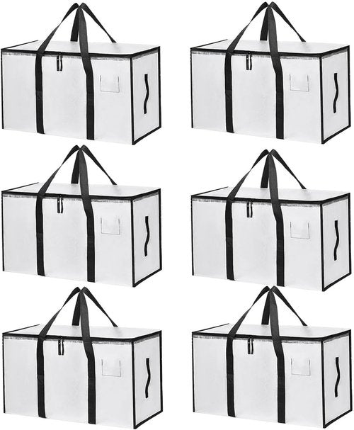 Large Moving Bags - 6 Pack Heavy Duty Storage Totes with Zippers & Carrying Handles | Clear Design