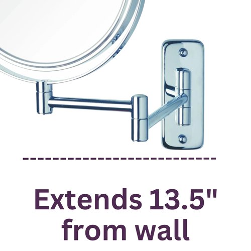 JERDON 6-Inch Two-Sided Swivel Wall Mount Mirror - Makeup Mirror with 5X Magnification & 10-inch Wall Extension - Chrome Finish - Model JP7508C