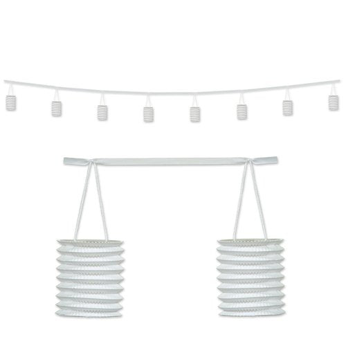Beistle Paper Lantern Garland in White, Elegant Ceiling Hanging Decorations for Birthday, Anniversary, Baby Shower, 12'