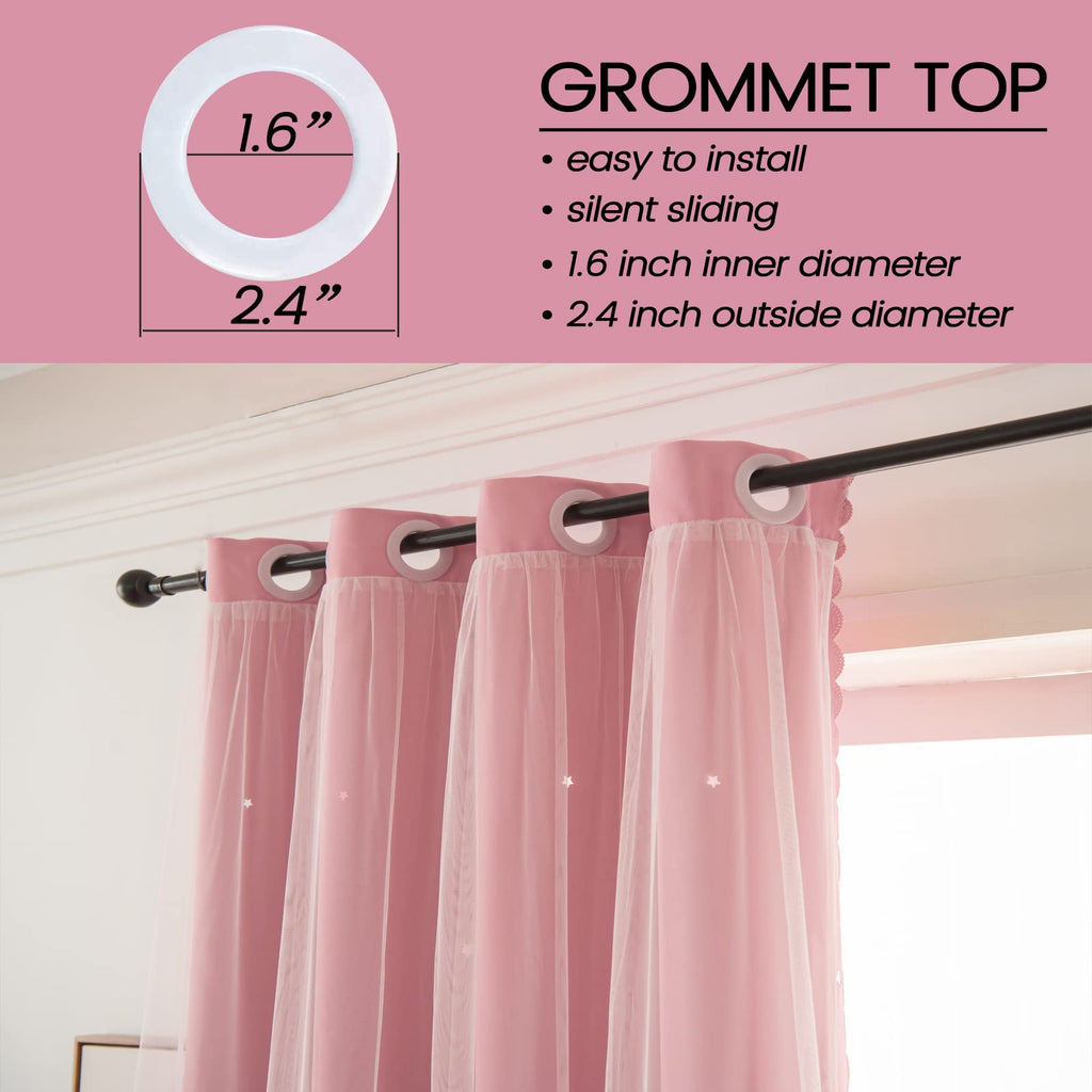 LUGOTAL Pink Curtains for Girls Bedroom Kids Baby Room Decor Cute Double Layer Star Cutout Curtains Room Darkening Window Curtain for Nursery (Pink, 42W x 84L,2 Panels)
