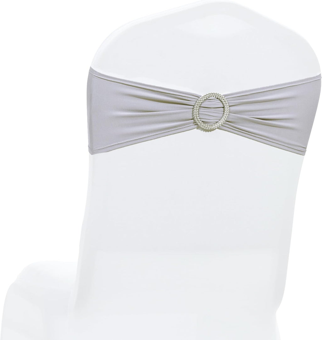 MDS Premium Stretch Spandex Chair Sashes - Pack of 100 Light Silver Covers for Weddings & Events