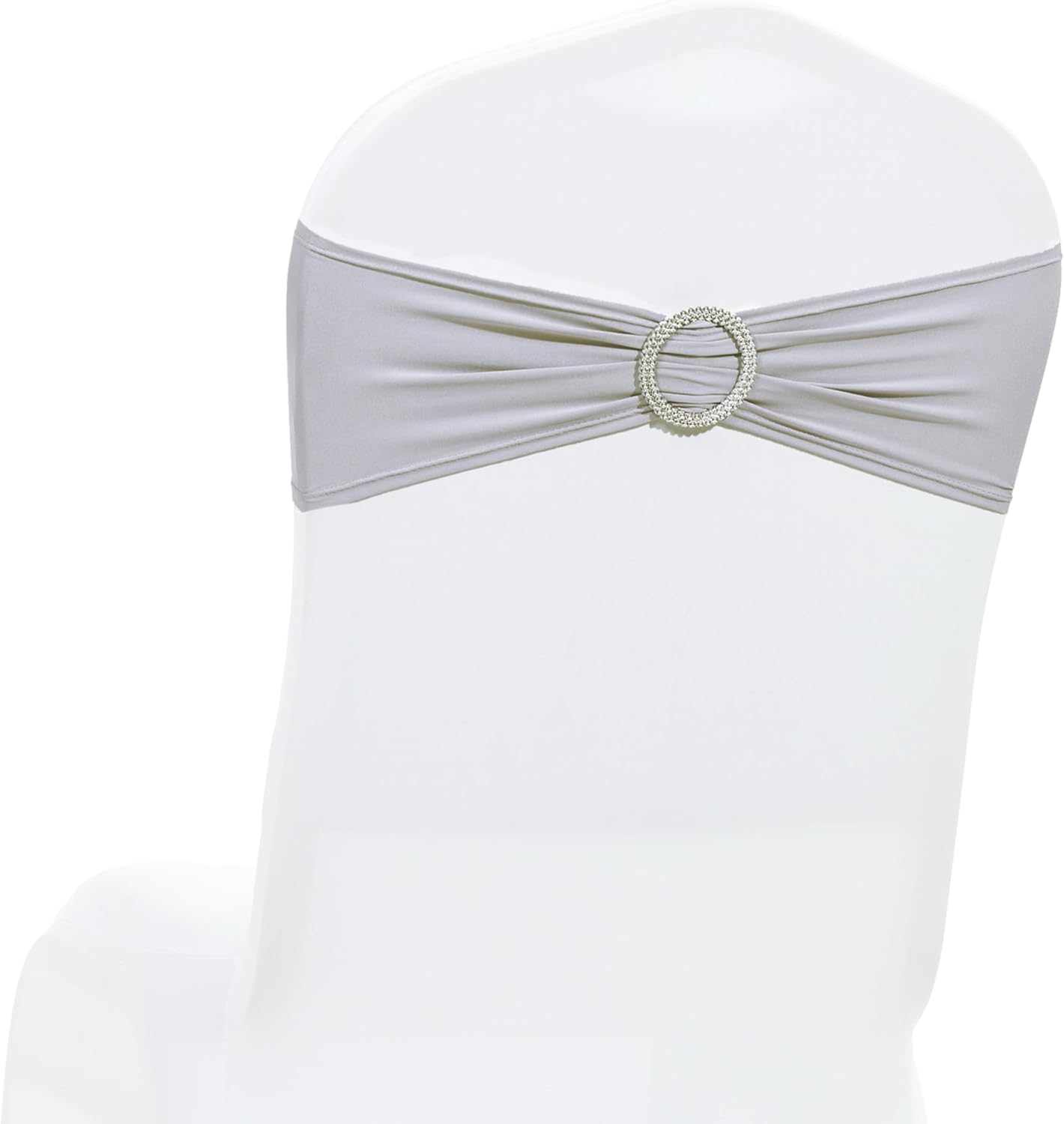 MDS Spandex Chair Sashes - Universal Fit Elastic Stretch Ties with Buckle for Weddings | Light Silver, Pack of 200