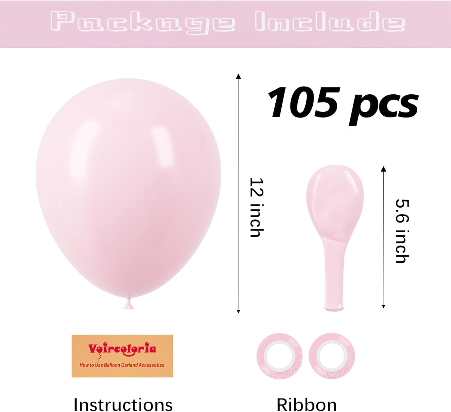Voircoloria 105pcs Light Pink Balloons - 12 Inch Pastel Pink for Birthday, Baby Shower & Wedding Decor