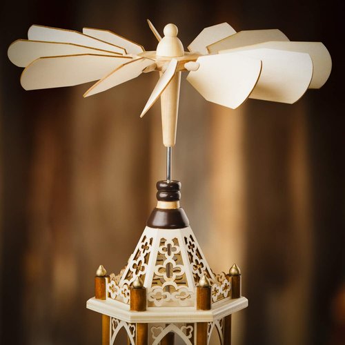 German Christmas Decoration Pyramid - 21-Inch Wooden Nativity Scene - 3-Tier Carousel with 6 Candle Holders