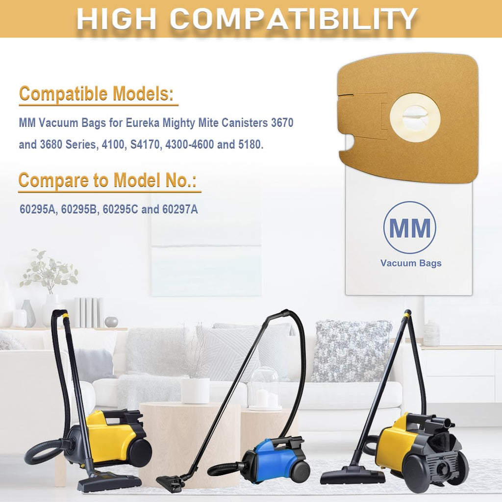 MM Vacuum Bags for Eureka 3670, 3670M, 3670H, 3670G, 60295C, 60297A Mighty Mite Canisters, Part # 60295, 8 Pack