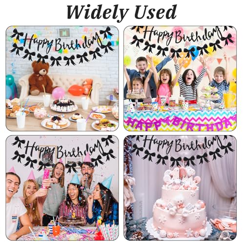 Black Bow Birthday Banner & Garland - Elegant Party Decorations