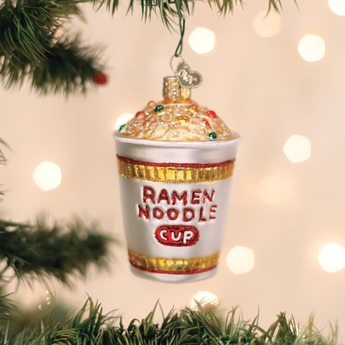 Old World Christmas Ramen Noodle Cup Glass Blown Ornament for Christmas Tree, Handcrafted Holiday Decoration, Food Collection