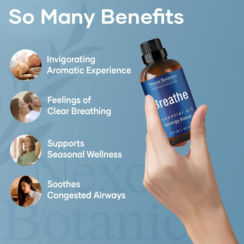 Nexon Botanics Breathe Essential Oil Blend 60ml - Sinus Relief with Menthol - Ideal for Humidifiers & Diffusers