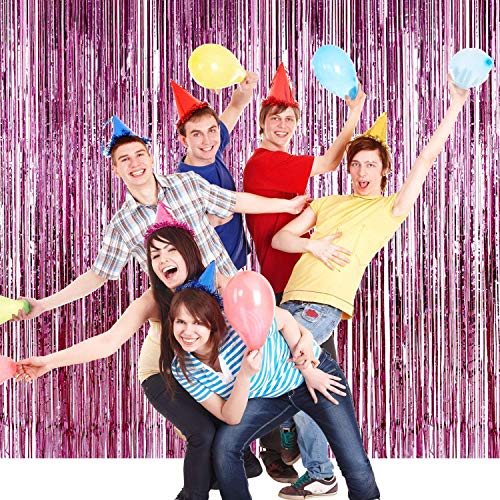 Pink Door Streamers Tinsel Curtain Party Backdrop - 3.28ft x 6.56ft, Pink Girls Valentine's Day Decoration - Variation 01-pink
