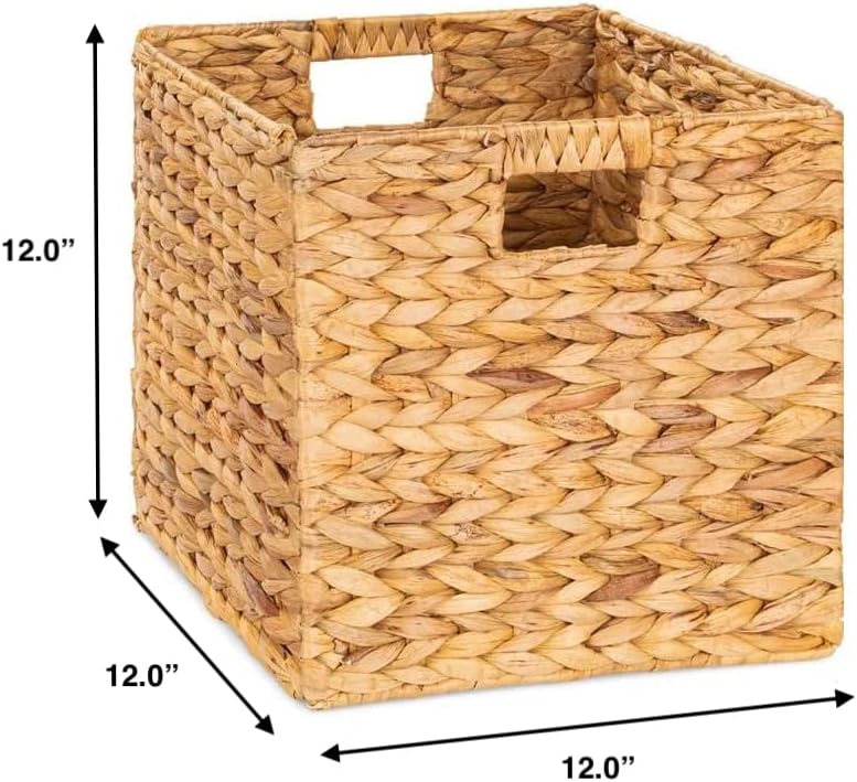 M4DECOR Water Hyacinth Storage Baskets - 12x12in Woven Baskets for Bedroom, Living Room & Nursery (Natural, 6 Pack)