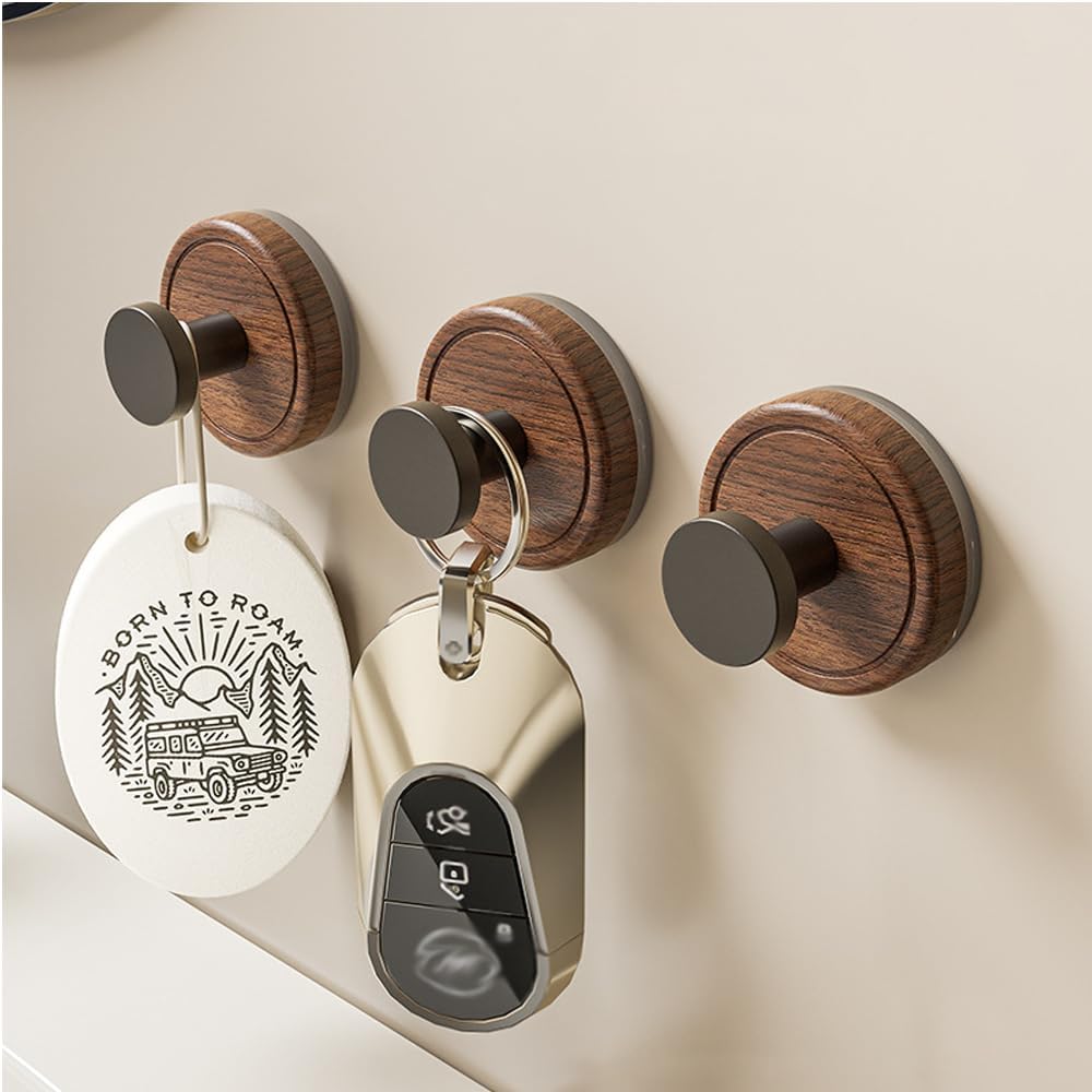 Natural Walnut Wood Wreath Hanger by [Brand Name] - Decorative Suction Cup Hooks for Front Door | 3PCS