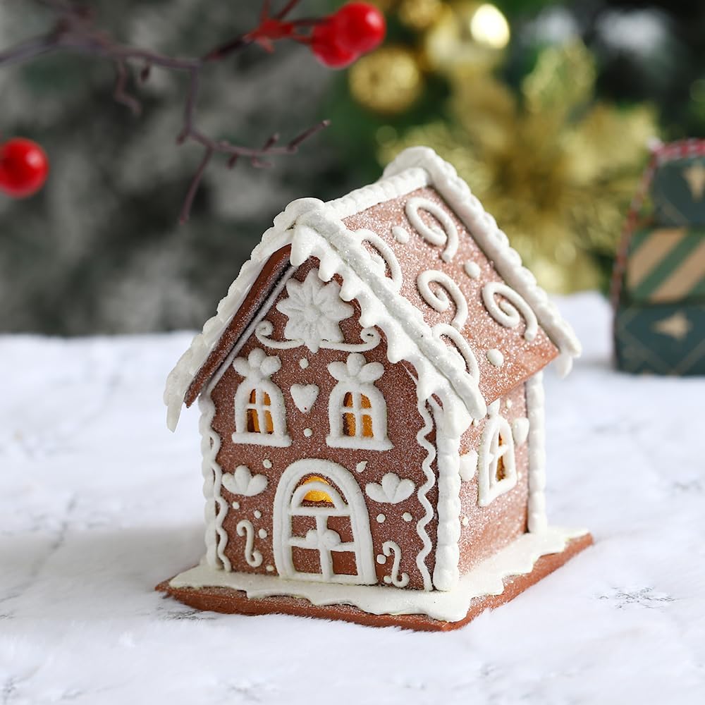 Regine Switzerland Gingerbread House Christmas Decoration - LED Light Clay Dough Design for Holiday Tabletop Decor