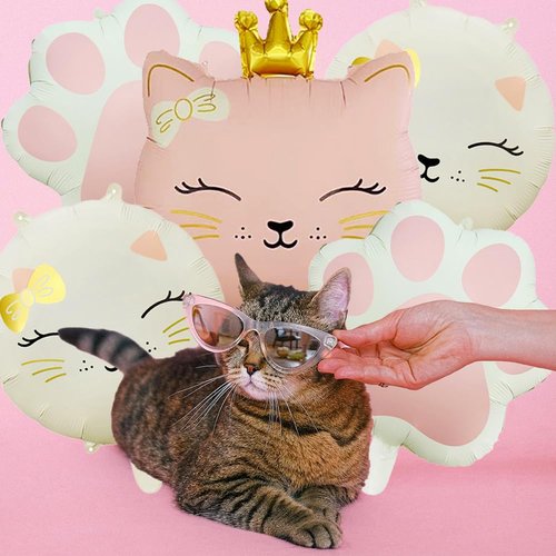 5Pcs Cat Foil Balloon Cat Paw Birthday Party Supplies Cute Crown Kitten Pet Cat Themed Birthday Party Baby Shower, Wedding Themed Party Decorations（Pink, Cream White）