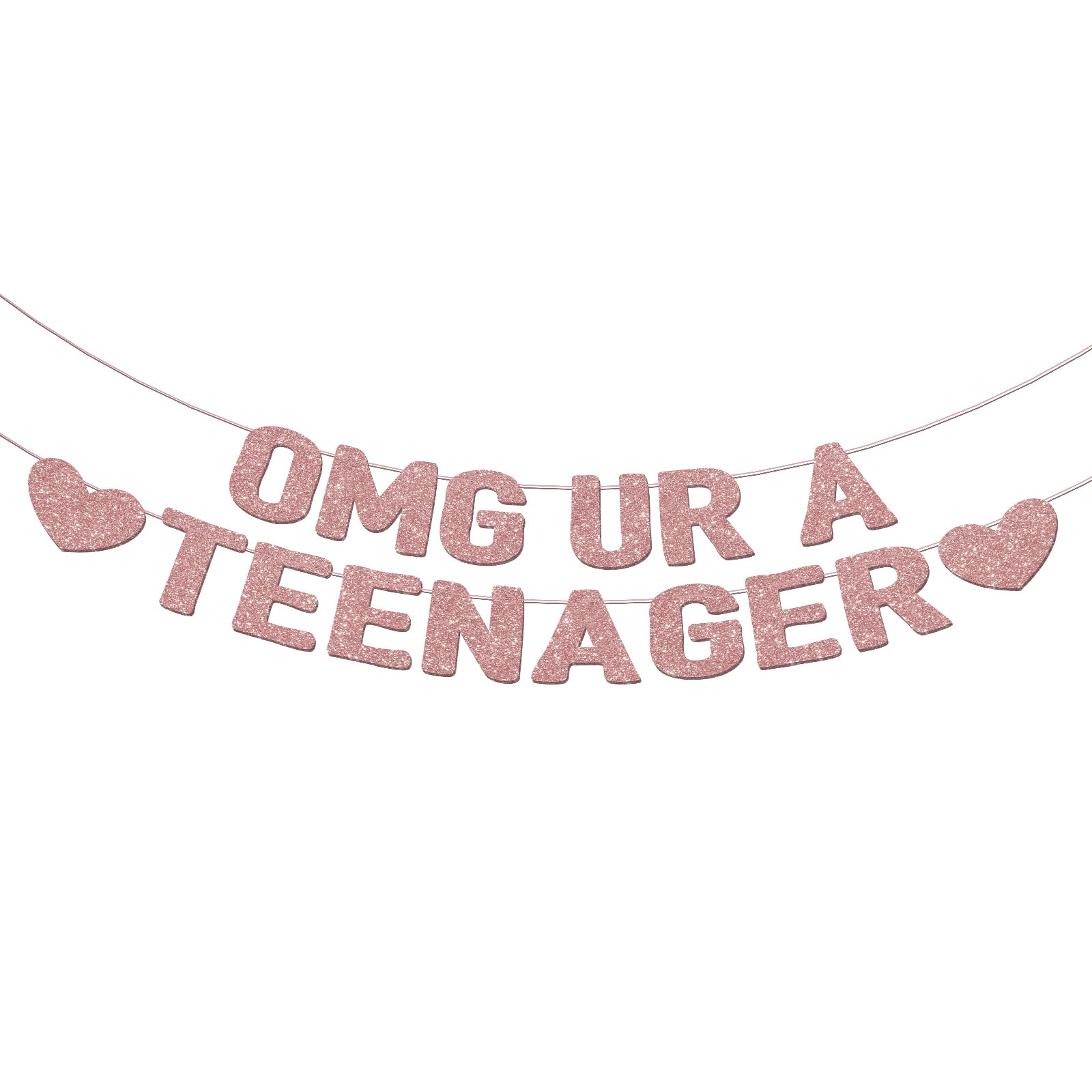 OMG UR A TEENAGER Banner – 13th Birthday Decorations for Girls, Rose Gold Glitter Happy 13th Bday Party Decor, Pre-Strung Teen Girl Birthday Decorations for 13 Year Old Girl