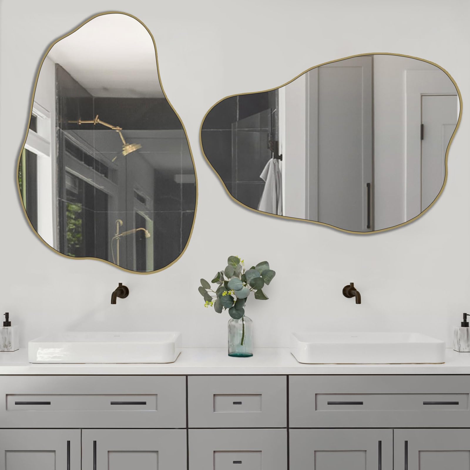 POZINO Gold Irregular Mirror, 30"x20.5" Cloud Shaped Mirrors, Asymmetrical Wall Mirror, Modern Abstract Frameless Mirrors for Living Room Bathroom Bedroom Entryway, Hangs Vertically or Horizontally