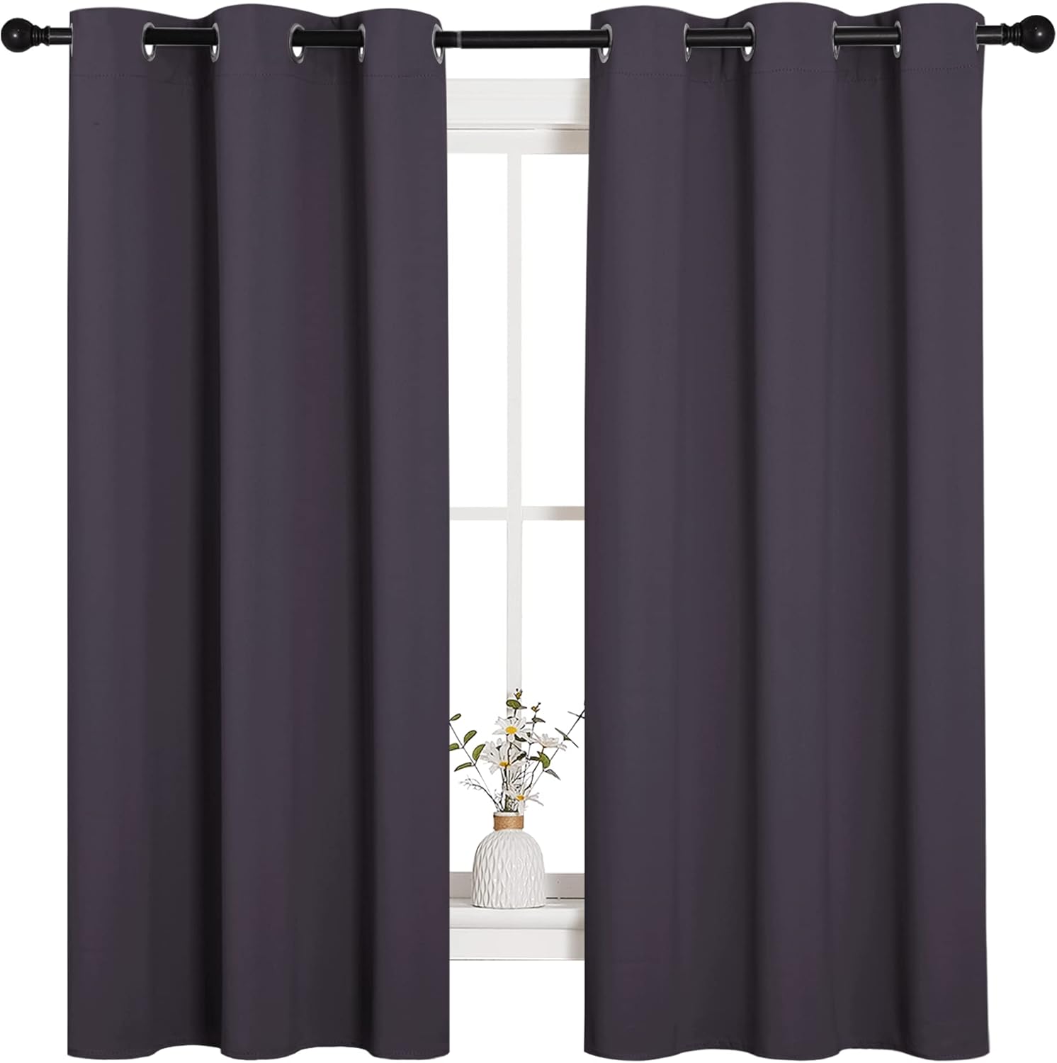 NICETOWN Blackout Curtains - Thermal Insulated Solid Ring Top Drapes for Small Windows | Greyish Purple, Set of 2, 42 x 63 Inch