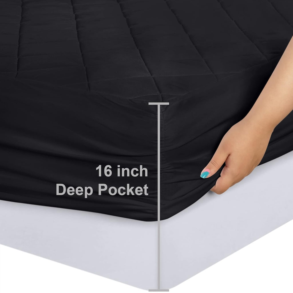 Utopia Bedding Quilted Fitted Mattress Pad - Queen Size Deep Pocket Protector | Machine Washable (Black)