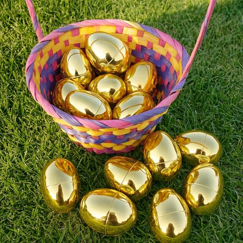 30 Pack Golden Easter Eggs, 2.36'' Fillable Plastic Eggs for Egg Hunts