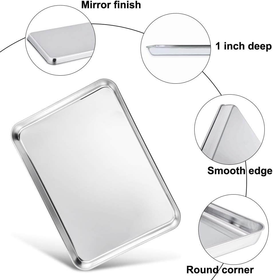 TeamFar Baking Sheet Set - 4 Stainless Steel Cookie Trays, Non-Toxic, Rust-Free, Easy Clean | 16/12.5/10/9.3 Inch