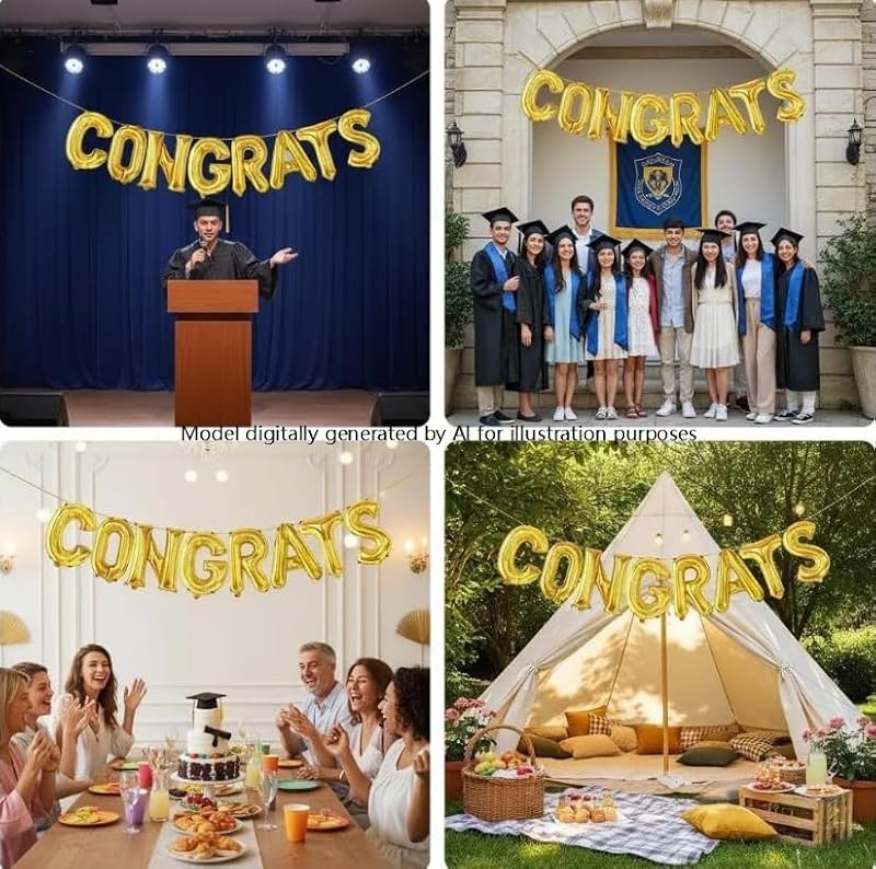 16 Inch Gold Congrats Grad Balloon Banner for Graduation Party