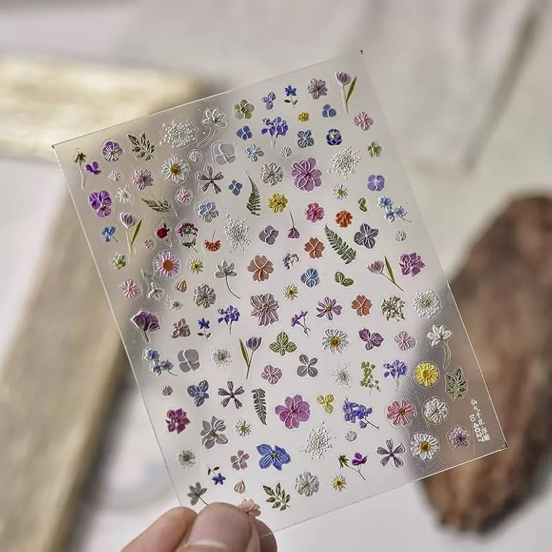 5D Embossed Floral Nail Art Stickers Guroenky Self-Adhesive Flower Decals