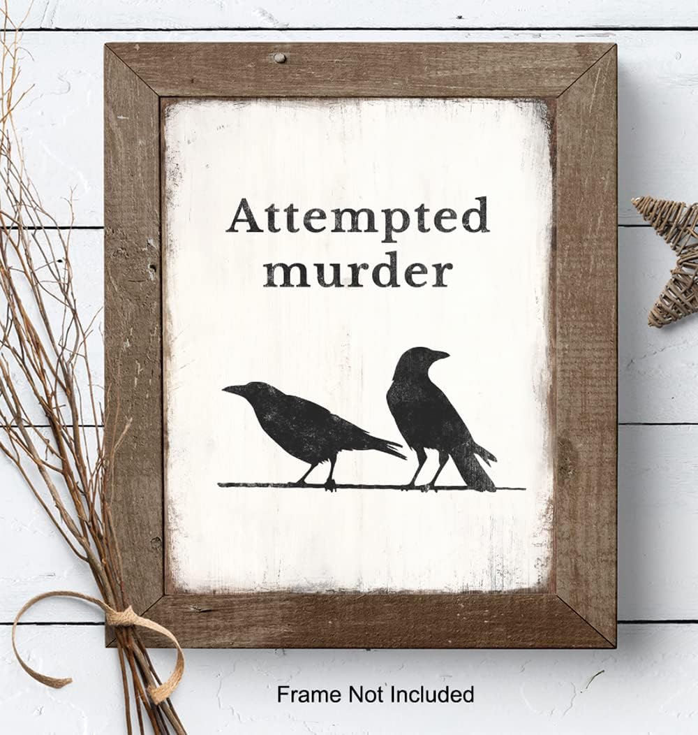 Raven Crow Typography Wall Art - Gothic 11x14 Poster for Home Aesthetic & Halloween Decor