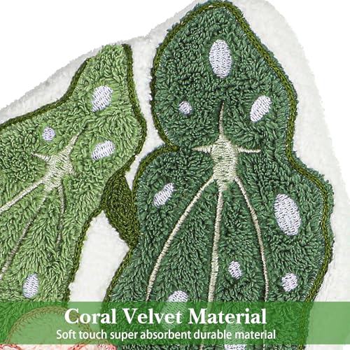 Adorable 2-Piece Coral Fleece Hand Towel Set - Monstera & Flower Design
