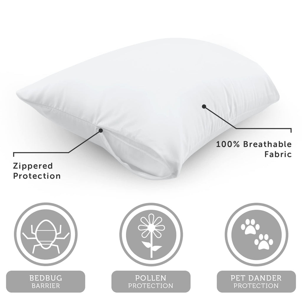 AllerEase 100% Breathable Cotton Pillow Protector for Sleeping, Queen 30" x 20" - 1 Pack of 2,White