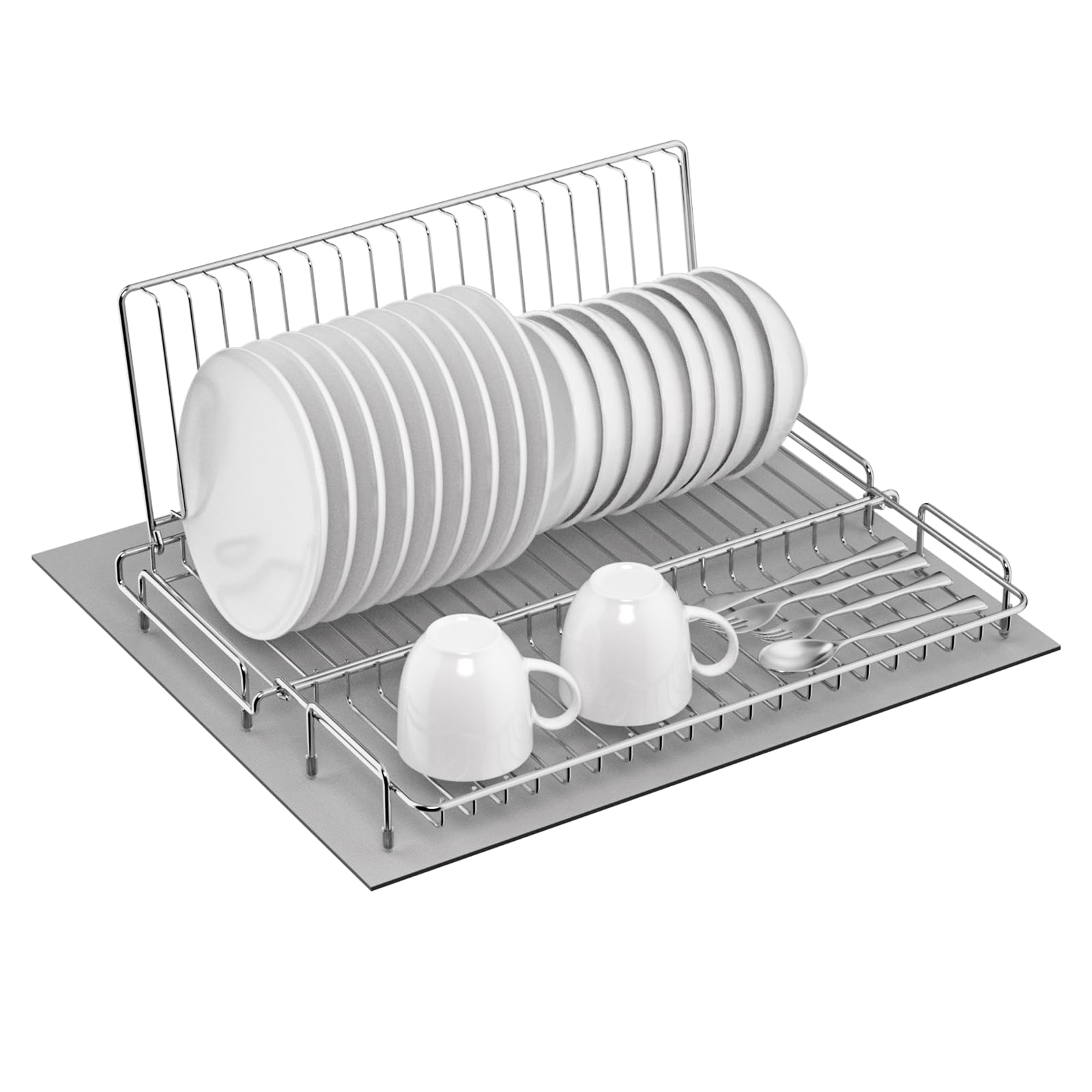 chilinii Dish Drying Rack Stainless Steel Collapsible Foldable Small Dish Rack Countertop Portable Drainer with Drying Mat for Kitchen Dorm RV Campers Travel Trailer Space Saving