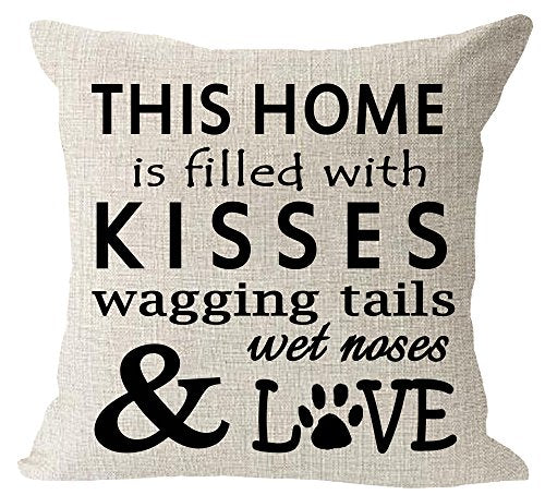 LIPOR Dog Theme Cotton Linen Throw Pillow Cover - 18"x18" Beige