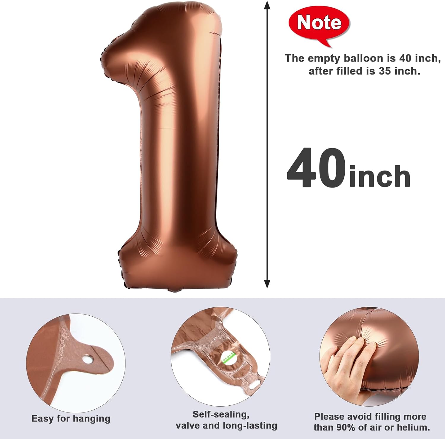 Number Balloons | 40 Inch Coffee Brown 1 Balloon for 1st Birthday Party Decorations