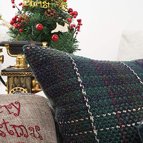 YOUR SMILE Christmas Plaid Throw Pillow Cover, 12"x20" Green Wool Blend
