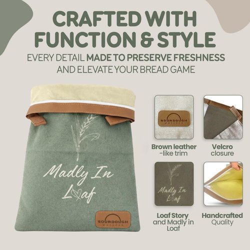 LOAF STORY Double Lock Reusable Beeswax Bread Bags Featuring NEW WIDE Comfort Zipper and Roll Top Velcro Closure, Fully Open XL Airtight Bread Storage for Freezer and Fridge, Gift for Bakers, 2 Pack