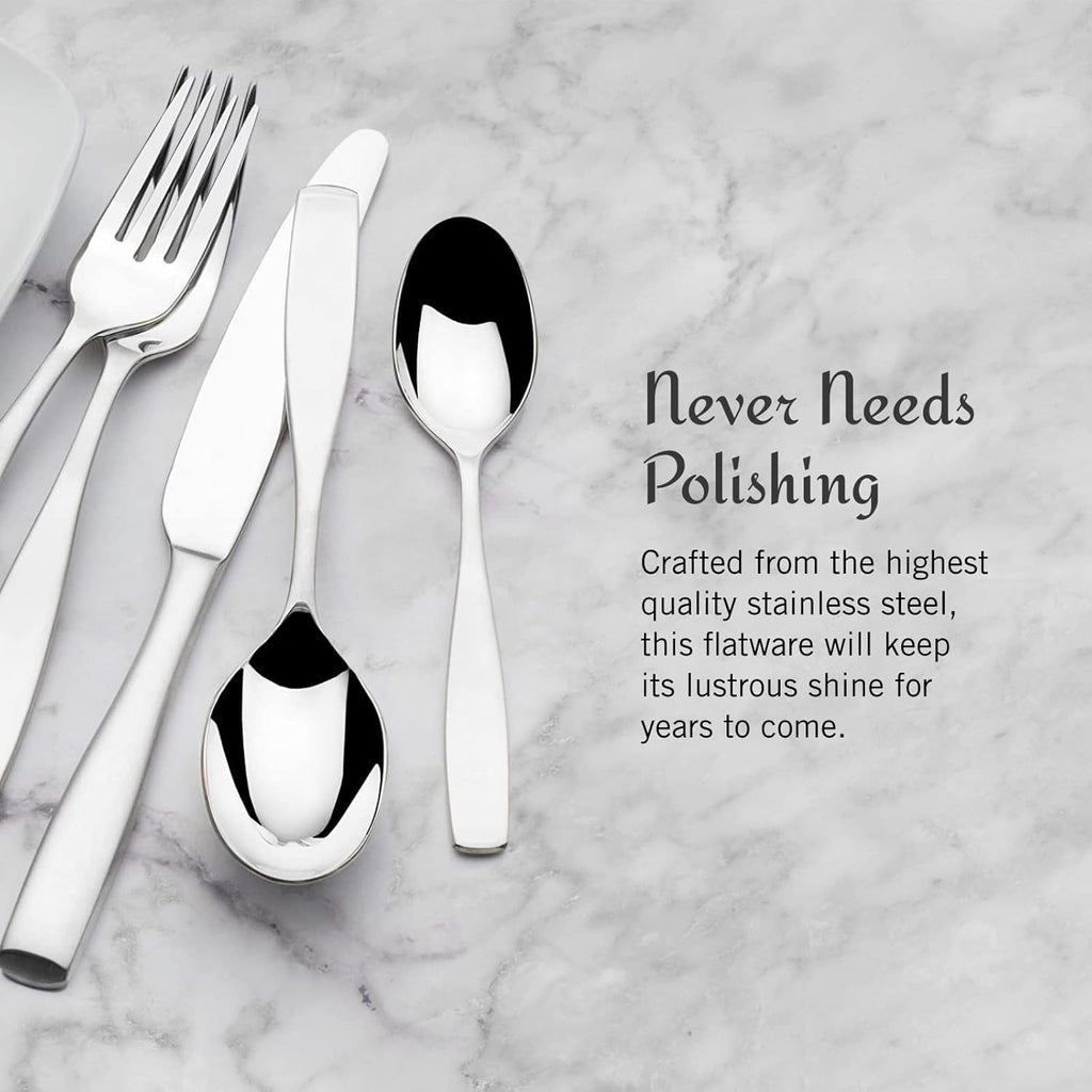 Mikasa Satin Loft 65-Piece Flatware Set - Elegant 18/10 Stainless Steel Silverware for 12 | Durable Forks, Knives & Spoons