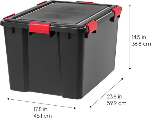 IRIS USA WeatherPro 74 Qt Storage Bins - BPA-Free Plastic with Tight Seal & Latch | 4 Pack - Black/Red