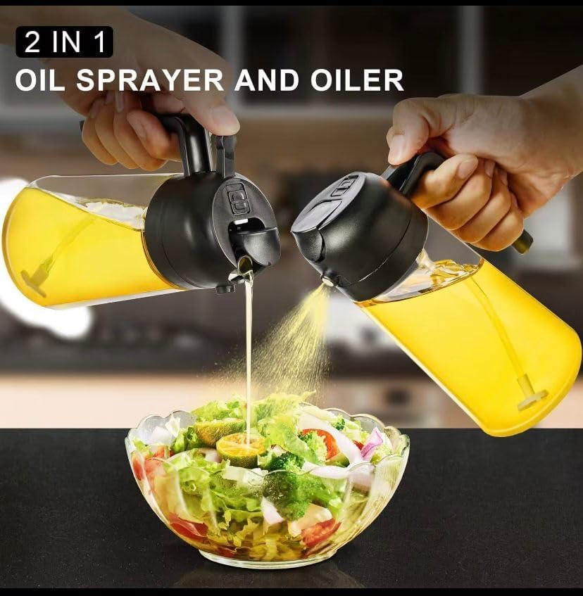 TrendPlain 16oz Glass Olive Oil Sprayer - 2-in-1 Dispenser Bottle for Cooking & BBQ - Black