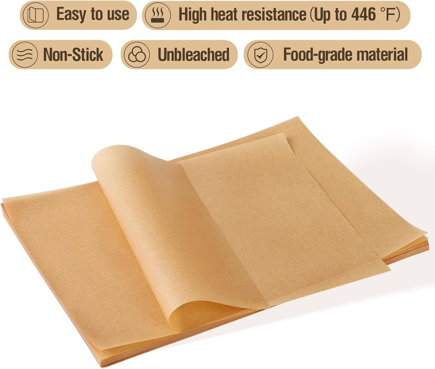 Skiennix Unbleached Parchment Paper Sheets - 200 Pcs Precut Non-Stick 9x13 Inches for Baking & Cooking