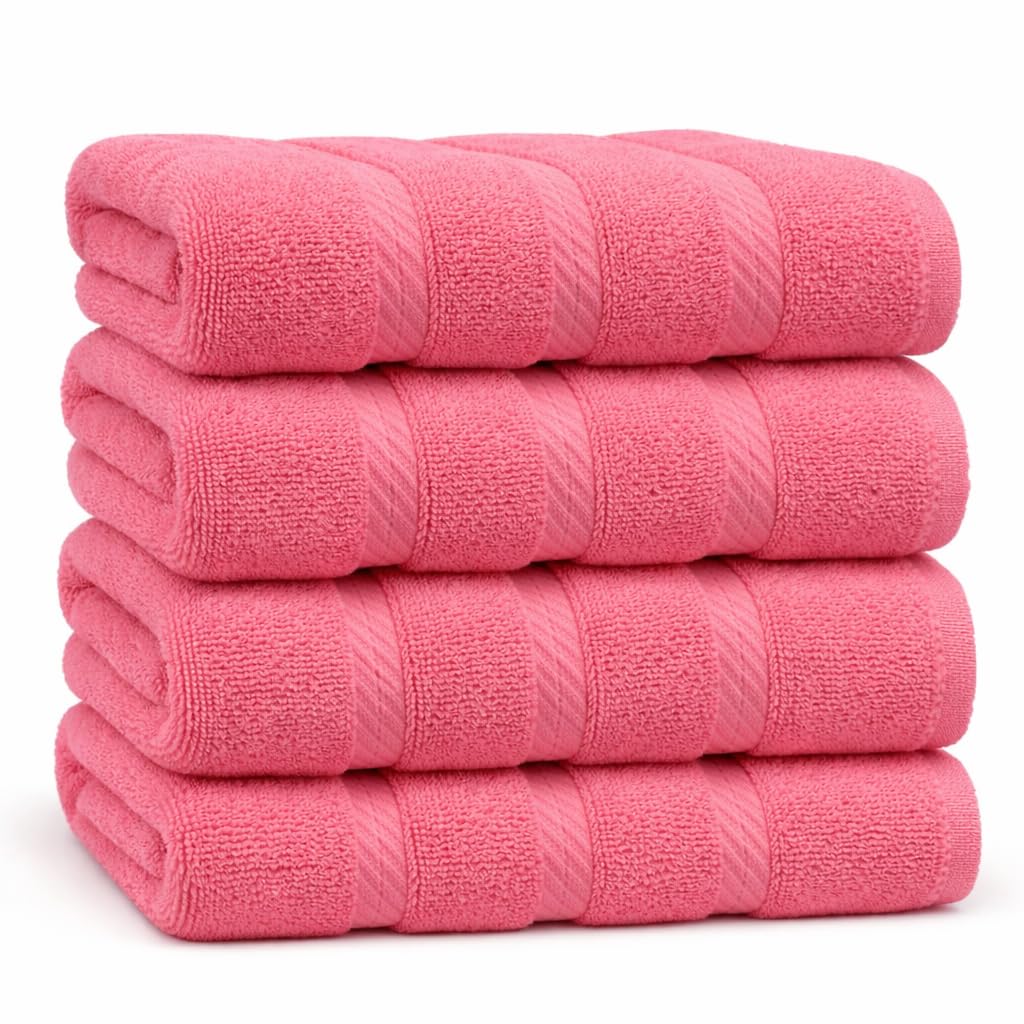 Bath Towels 27x54 – Pack of 4 | Soft & Quick-Dry | Highly Absorbent 100% Ring Spun Cotton Towels for Bathroom, Spa, Home & Hotel Use (Pink)