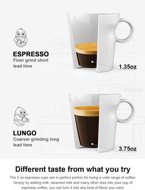 LE TAUCI Espresso Mugs Set of 4 - 5 oz Ceramic Stackable Coffee Cups for Double Shots - White