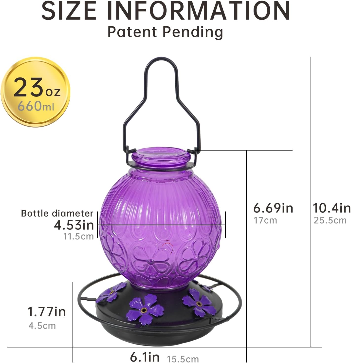 Skiennix Glass Hummingbird Feeder - 23Oz Leak-Proof Nectar Feeder with 5 Flower Ports | Purple Garden Decor Gift