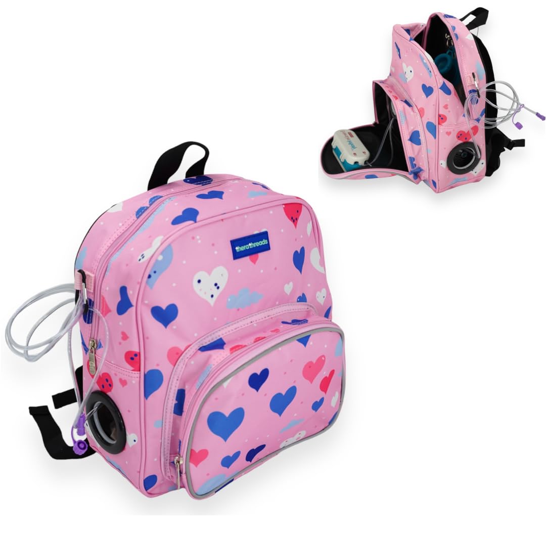 therathreads Junie Feeding Tube Backpack for Kids Enteral Feeding Pumps (EnteraLite Infinity and Kangaroo Joey), G Tube, J Tube, GJ Tube, PEG Tube Bag fits 500mL to 1L Capacity Bags (Hearts)