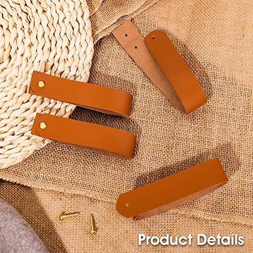 Abeillo 4 Pcs Leather Wall Hooks - Brown PU Leather Hanging Strap Hanger