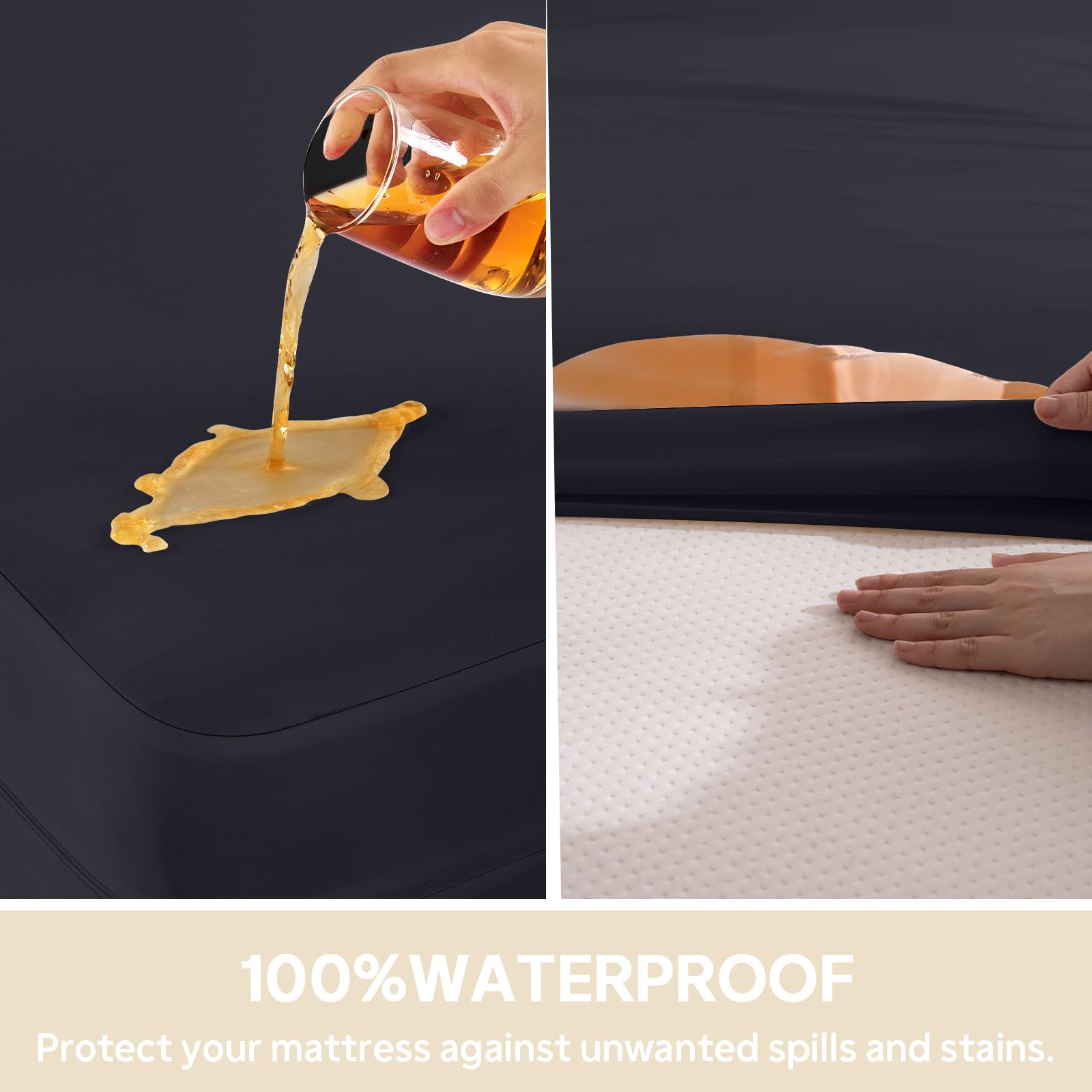 QUWOU Twin XL Mattress Protector Waterproof (8”-10”Depth) – Premium Zippered Mattress Encasement Bed Cover, Noiseless Breathable Machine Washable Six-Sided Mattress Cover for Bed, Black