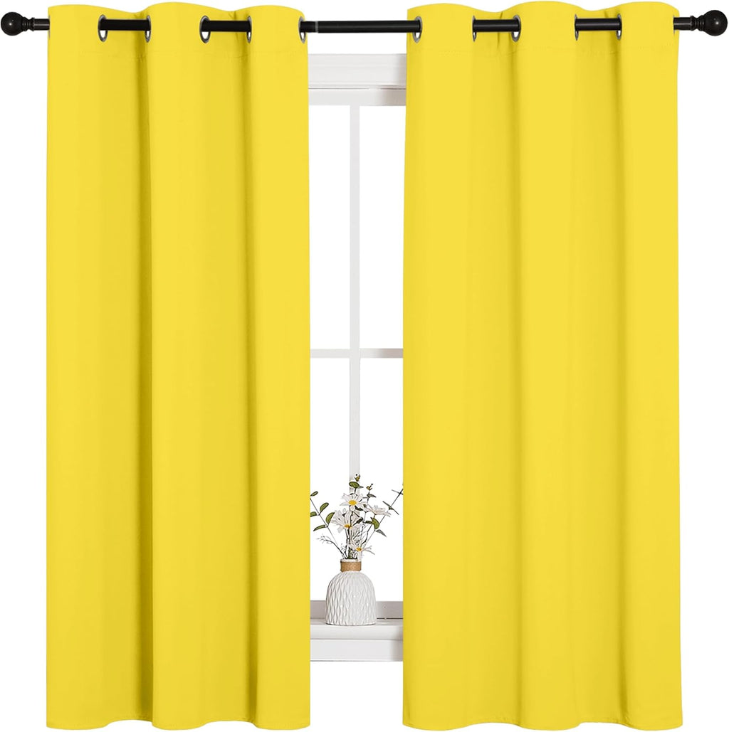 NICETOWN Bright Yellow Thermal Insulated Curtains - Solid Grommet Top Drapes for Nursery (42 x 63 inches)