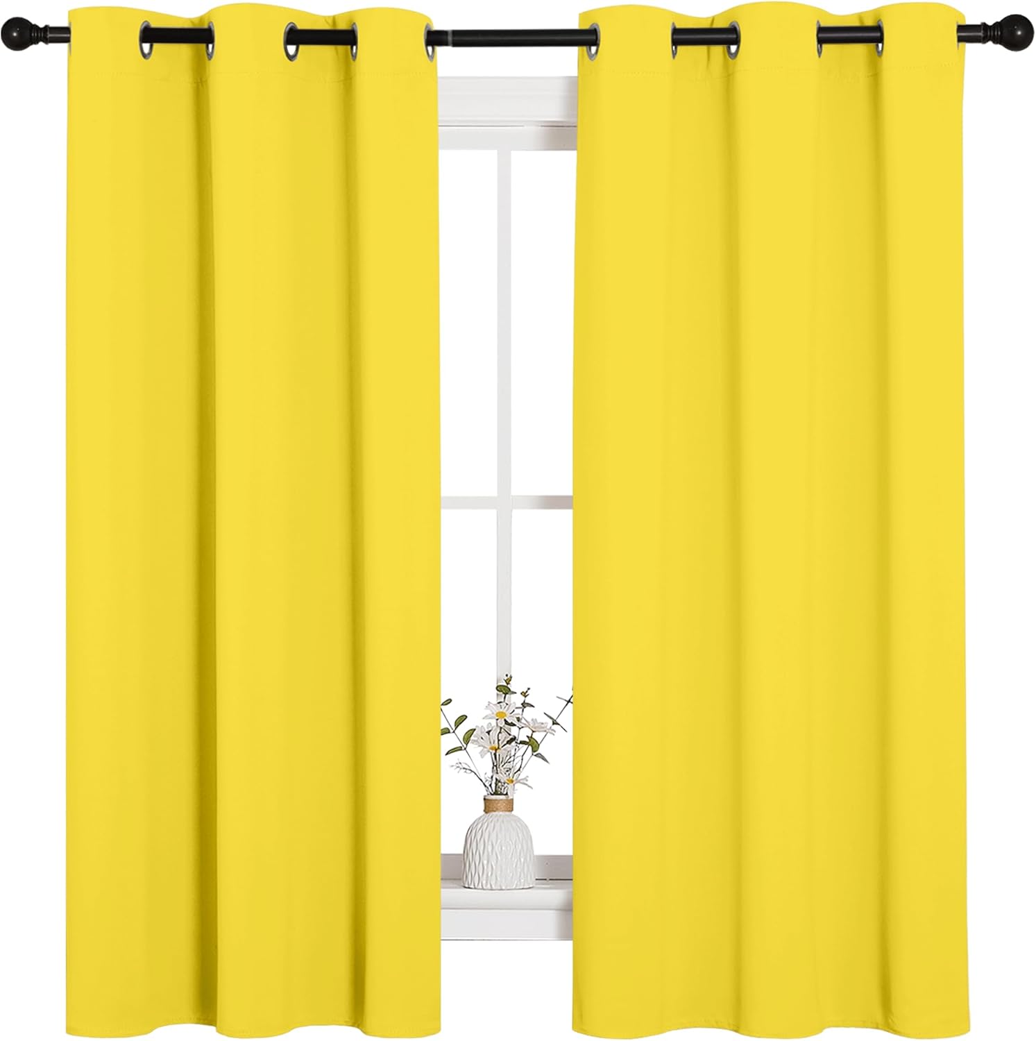 NICETOWN Bright Yellow Thermal Insulated Curtains - Solid Grommet Top Drapes for Nursery (42 x 63 inches)