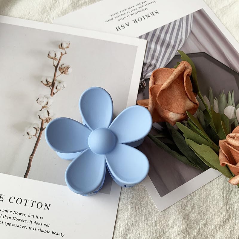 Blue Flower Hair Claw Clips 2-Pack Large Strong Hold for Thick Hair